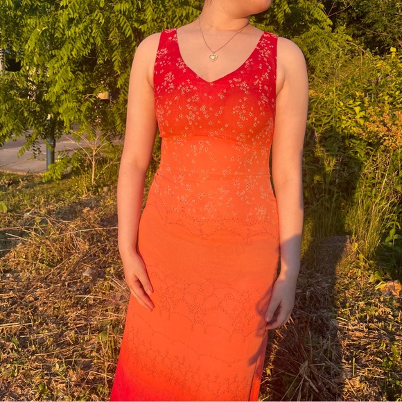 Vintage Orange-Pink Ombré Fitted Maxi Dress - Picture 7 of 12